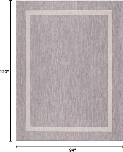 Bordered Outdoor Rug 8x10 Washable Outside Carpet for Indoor Patio Porch Waterproof Easy Cleaning Non Shedding Area Rugs Gray 8 x 10