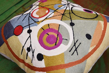 Kandinsky Abstract Throw Pillow Cover - Circles | Modern Couch & Outdoor Pillow | Mid Century Chair Cushions | Handmade Wool Size 18x18