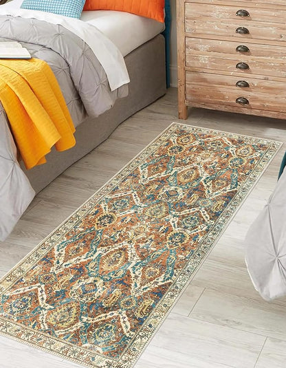 Keen Home Design 2x7 Rug - Machine Washable Runner Rug with Non-Slip Backing, Ideal for Hallway, Entryway, Kitchen, Laundry Room - Vintage, Easy Clean, Durable, Low Pile Rug - (2'6" x 7')