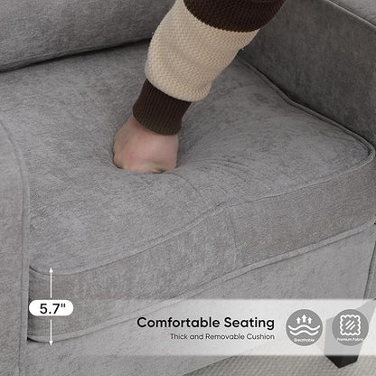 Accent Chair for Living Room, Mid Century Modern Reading Chair for Bedroom, Upholstered Armchair with Side Pockets, Comfy Single Sofa Side Chair for Office, Apartment, Small Room, Light Grey