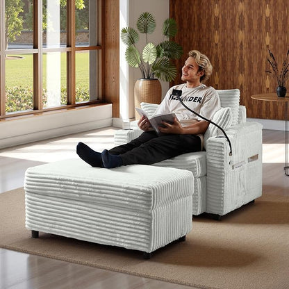 Accent Chair with Storage Ottoman Upholstered Living Room Chairs for Reading Chair with Chaise Lounge Chairs Indoor, Comfortable Armchair for Bedroom