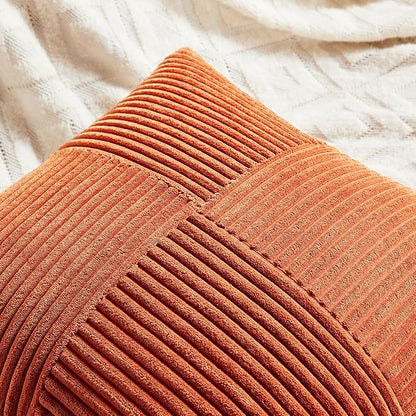 Fancy Homi Set of 2 Burnt Orange Long Lumbar Decorative Throw Pillow Covers 14x24 Inch for Living Room Couch Bed, Boho Farmhouse Fall Home Decor, Soft Corduroy Corss Textured Cushion Case 35x60 cm