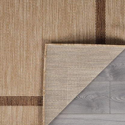 Bordered Outdoor Rug 5x7 Washable Outside Carpet for Indoor Patio Porch Waterproof Easy Cleaning Non Shedding Area Rugs Jute Beige - Nut Brown 5 x 7
