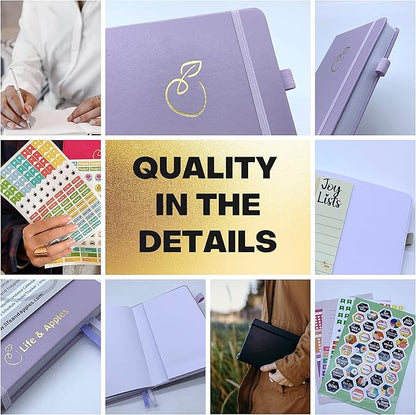 Life & Apples Wellness Journal Planner – Food Log, Fitness Tracker, Habit Tracker, Weight Loss Journal for Diet Tracking and Health Goals, Undated, Size A5 Lavender