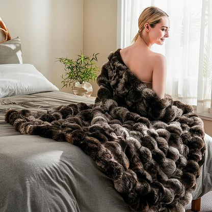 BENVWE Fluffy Faux Fur Throw Blanket for Couch, Soft Plush Thick Cozy Fuzzy Luxury Minky Bubble Blanket for Home Living Room Decor Gift for Women, Tie-dye Coffee, 50" x 60", 1100GSM