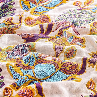 Boho Throw Blanket for Bed, 100% Cotton Soft Rustic Quilt Fall Blanket, 60"x80" Floral Printed Farmhouse Decor Bed Blankets, All Season Rustic Reversible Bohemian Throw Quilt