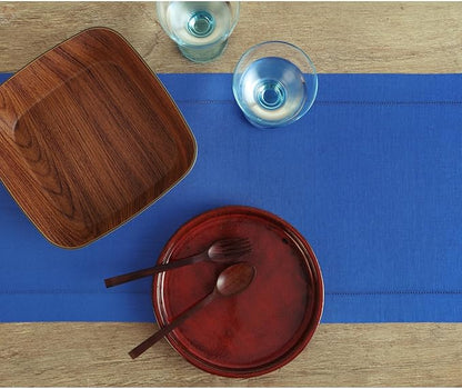 Solino Home Linen Royal Blue Table Runner 120 Inches Long - 100% Pure Linen 14 x 120 Inch Table Runner - Classic Hemstitch