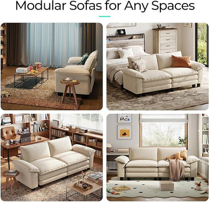 LINSY HOME Sectional Loveseat Sofa - 90'' Oversized Corduroy Cloud Couch Soft Modern Comfy Green Loveseat Couch Deep Seat Couches for Living Room Bedroom Apartment Office, Beige