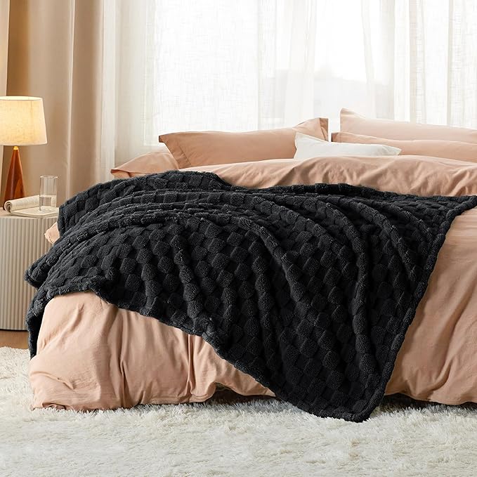 Bedsure GentleSoft Black Throw Blanket for Couch - Super Soft Cozy Blankets Gifts for Women Men Girls, Cute Small Fleece Throws for Bedroom Home Decor, 50x70 Inches