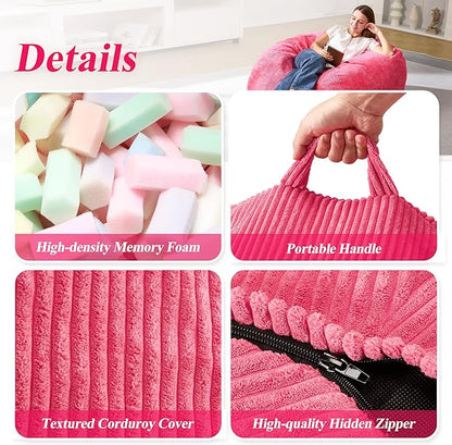 3.5FT Bean Bag Chairs Teardrop Bean Bag Chair for Adults Beanbag Chair with Memory Foam Filled Machine Washable Cover for Living Room, Bedroom (Large,Pink)
