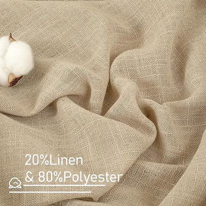 LAMIT Brown Sheer Linen Curtains 48 inches Length 2 Panels, Short Light Filtering Linen Textured Curtains for Kitchen/Window/Cafe/Loft Room, 34 x 48 Inch