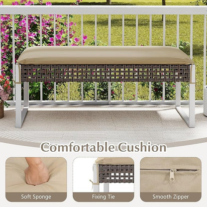 Tangkulka Outdoor Ottoman, Patio Rattan Heavy Duty Wicker Footrest with Soft Cushion & Metal Frame, Extra Seating, for Porch, Backyard, Lawn and Poolside (1)