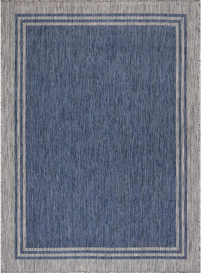 Bordered Outdoor Rug 9x12 Washable Outside Carpet for Indoor Patio Porch Waterproof Easy Cleaning Non Shedding Area Rugs Navy 9 x 12