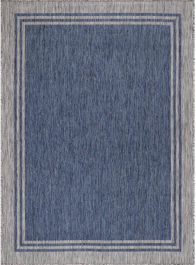 Bordered Outdoor Rug 6x9 Washable Outside Carpet for Indoor Patio Porch Waterproof Easy Cleaning Non Shedding Area Rugs Navy 6 x 9
