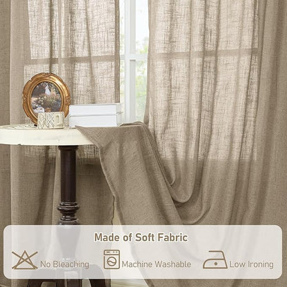 LAMIT Taupe Linen Curtains 95 Inch Length 2 Panels for Living Room/Bedroom, Semi Sheer Light Filtering Farmhouse Bronze Grommet Long Soft Thick Linen Textured Window Drapes, 52 x 95 Inch