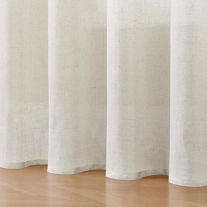 Joydeco Light Filtering Curtains 90 Inch Length for Bedroom, Linen Curtains 90 Inch Length 1 Panel Set for Living Room，White Semi Sheer Drapes 90 Inches Long with Rod Pockets
