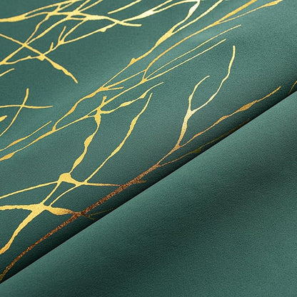 Grommets Blackout Long Window Curtains Green Gold-52W*84L 2PCS Drapes for Bedroom