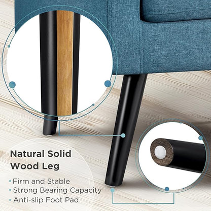 Yaheetech Mid-Century Accent Chairs, Modern Upholstered Living Room Chair, Cozy Armchair Button Tufted Back and Wood Legs for Bedroom/Office/Cafe, Set of 2, Navy Blue