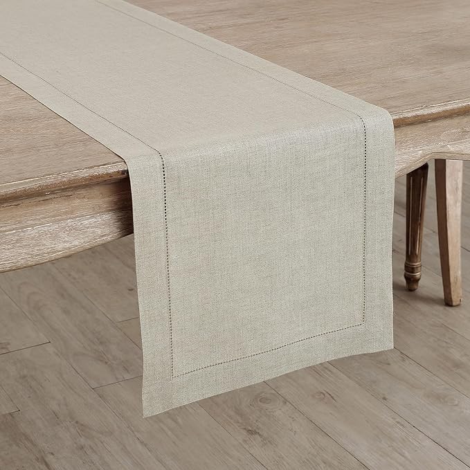 Solino Home Linen Natural Table Runner 108 Inches Long - 100% Pure Linen 14 x 108 Inch Table Runner for Fall, Autumn, Thanksgiving - Classic Hemstitch
