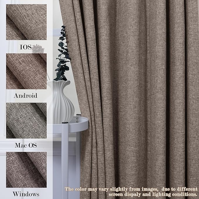 Room Divider Curtains Screen Partitions, Linen Look 100% Blackout Drapery 102 Inches Long, 100" Wide Pinch Pleated Window Drapes, Privacy Protecting, Light Blocking, (1 PC, Light Coffee)