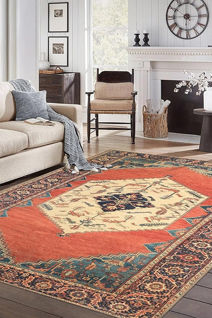 Keen Home Design 10x14 Rug - Machine Washable Area Rug with Non-Slip Backing, Ideal for Living Room, Dining Room, Bedroom - Vintage, Easy Clean, Durable, Low Pile Rug - (9'7" x 14')