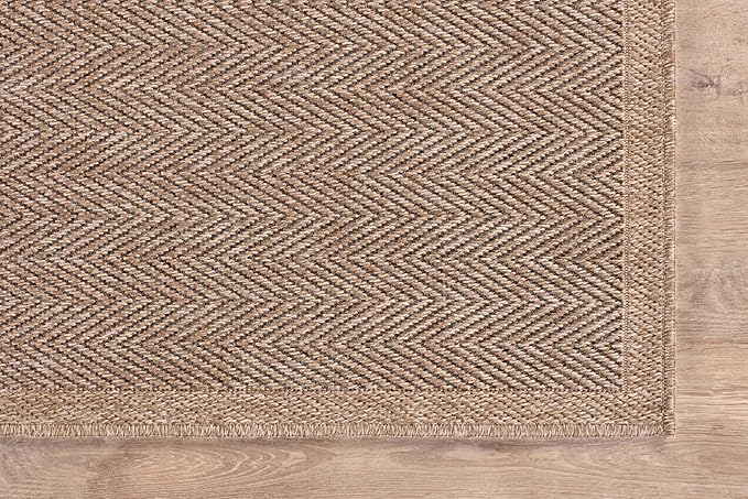 CAMILSON Indoor and Outdoor Runner Rug Natural Herringbone Seagrass Boho Design Easy-Cleaning Non Shedding Fiber Living Room Bedroom Garden Patio and Kitchen Washable Outside Carpet Alfombras (2x7)