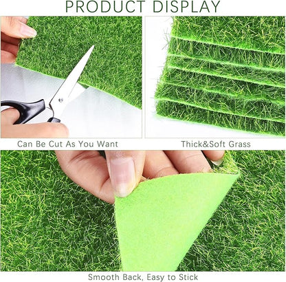 Elcoho 6 Pieces Fake Grass for Crafts Fairy Garden 6 x 6 Inches Artificial Garden Grass for Miniature Ornament Dollhouse DIY Decoration