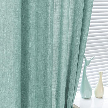 MYSKY HOME Sheer Curtains 63 Inch Length for Bedroom, Window Curtain Panels Light Filtering Privacy Protect Drapes Set, Boho Farmhouse Style Texture Soft Touch, 50" x 63", Turquoise, 2 Panels