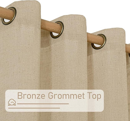 LAMIT Linen Curtains 84 Inches Long for Living Room, Bronze Grommet Linen Light Filtering Window Treatments Semi Sheer Burlap Drapes for Bedroom,2 Panels Set 60 x 84 Inch, Brown