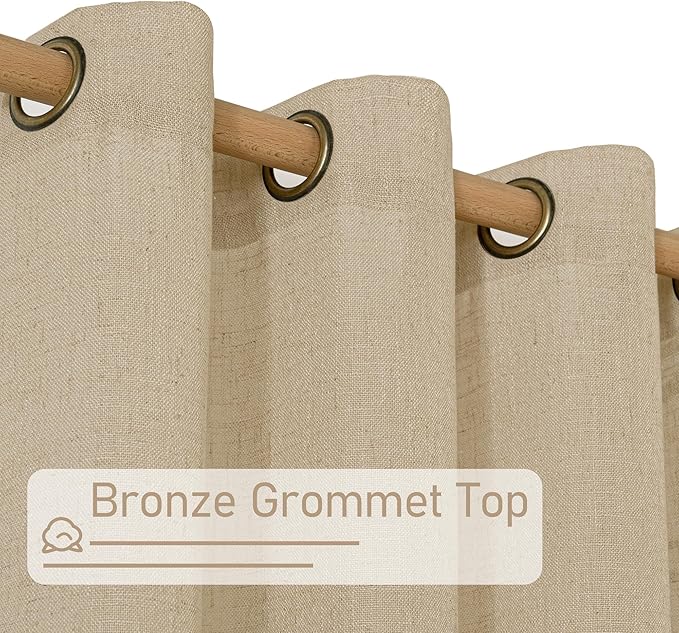 LAMIT Brown Linen Sheer Curtains 95 inch for Living Room 2 Panels, Soft Thick Light Filtering Boho Window Textured Burlap Drapes with Bronze Grommet for Bedroom Farmhouse, 52 x 95 Inch