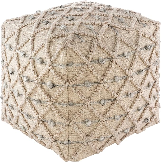 Mark&Day Pouf Ottoman, Paudorf Bohemian/Global Khaki Cube Pouf Foot Rest for Living Room, Bedroom and Boho Home Decor (18"x18"x18")