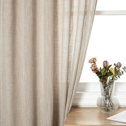 MYSKY HOME Living Room Curtains for Windows, Linen Look Texture Semi Sheers Boho Drapes Extra Long Floor Length Curtain Panels Soft Cotton Fabric, 50 x 108 Inch, Light Oatmeal, 2 PCs