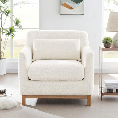 Extra Deep Accent Chair, Fabric Upholstered Comfy Reading Armchair for Living Room, Bedroom Single Seat Sofa Chair with Wood Base, Lamb Fabric