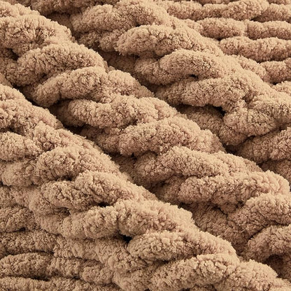 Carriediosa Chunky Knit Throw Blanket 50" X 60", 100% Hand Made Large Chenille Loop Yarn Soft Fluffy Throws for Couch Sofa Bed, Big Crochet Cozy Heavy Thick Cable Woven Blankets, Tan Brown