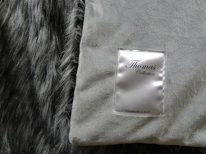 Exotic Siberian Husky Faux Faur Throw Blanket - Gray White Black Husky Fur - Gray Faux Fur Throw Blanket - Luxury Soft Faux Fur, Handmade in USA, 16411