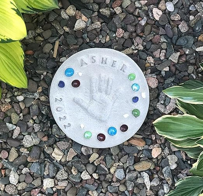 Large DIY Stepping Stone Kit, Handprint Stepping Stone, Mother's Day Gift, Footprint Stepping Stone (10 Inch + Stamp Set)