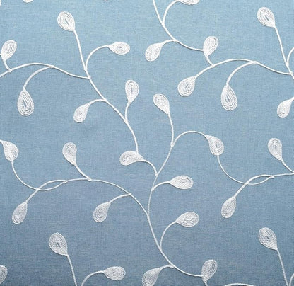 MIUCO Floral Embroidered Semi Sheer Curtains Faux Linen Grommet Window Curtain for Living Room 52 x 84 Inch 2 Panels, Dusty Blue