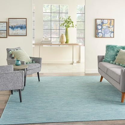 Nourison Positano Indoor-Outdoor Aqua 9' x 12' Area Rug, Easy Cleaning, Non Shedding, Bed Room, Living Room, Dining Room, Backyard, Deck, Patio (9x12)