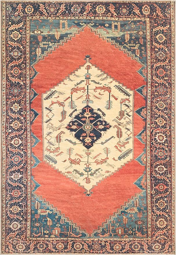 Keen Home Design 4x6 Rug - Machine Washable Area Rug with Non-Slip Backing, Ideal for Living Room, Dining Room, Bedroom - Vintage, Easy Clean, Durable, Low Pile Rug - (4' x 6')
