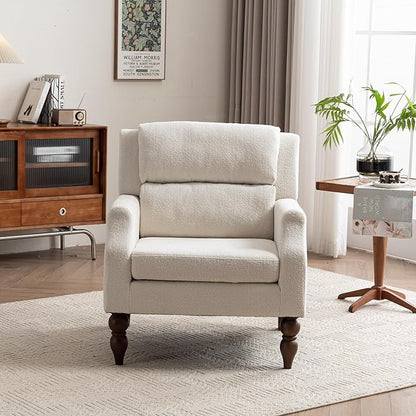 Kidol & Shellder White Oversized Accent Chair for Living Room Set of 2 Modern Reading Chair with Back Wide Upholstered Comfy Single Sofa Chair for Bedroom Lounge Side Corner Fabric Armchair
