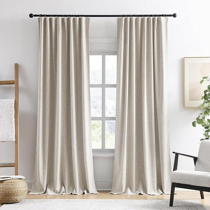 RAIN CITY Extra Long Blackout Curtains 130 Inches Long,Custom Length High Ceiling Tall Draperies for Large Windows Living Room Back Tab Rod Pocket with Hooks(50 x 130-in Beige 2PCs)