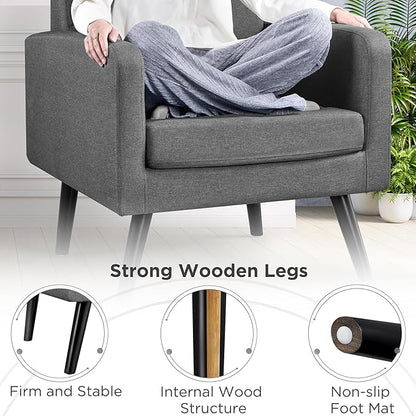 Yaheetech Modern Living Room Chair, Mid-Century Armchair Button Tufted Back and Wood Legs, Vintage Lounge Chair for Bedroom/Home Office/Study, Gray