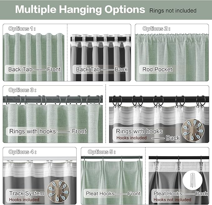 RAIN CITY Light Green Linen Blackout Curtains 84 Inch Long for Living Room,2 Panels Pinch Pleated Drape with Hooks Back Tab Boho Decor, Textured Full Black Out Curtains for Bedroom 50 x 84
