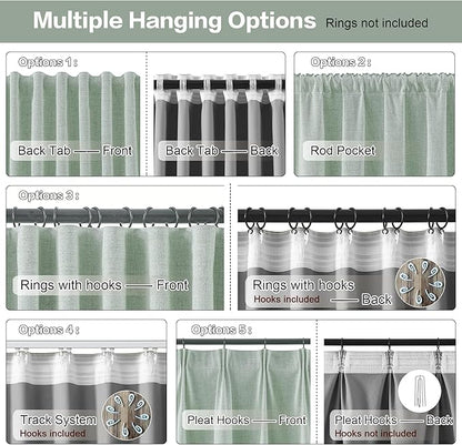 RAIN CITY Light Green Linen Blackout Curtains 84 Inch Long for Living Room,2 Panels Pinch Pleated Drape with Hooks Back Tab Boho Decor, Textured Full Black Out Curtains for Bedroom 50 x 84