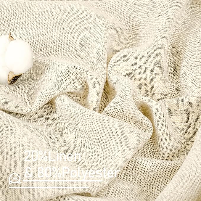 LAMIT Window Linen Curtains 45 Inch Length 2 Panels, Beige Light Filtering Panels Bronze Grommet Neutral Drapes for Bathroom/Loft Room, 34 x 45 Inch