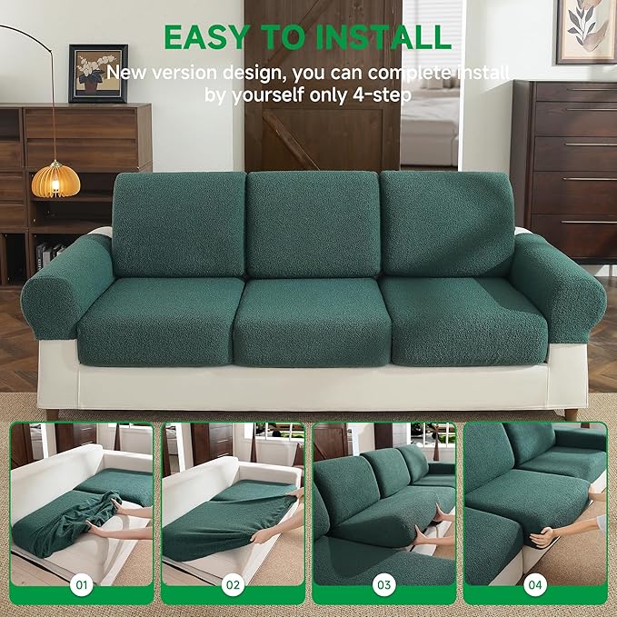 Couch Cushion Covers for Sectional Sofa, Stretch Soft Sofa Slipcovers Washable Wear-Resistant Universal Furniture Protector for Living Room(1 Piece Oversized Cover, Green)