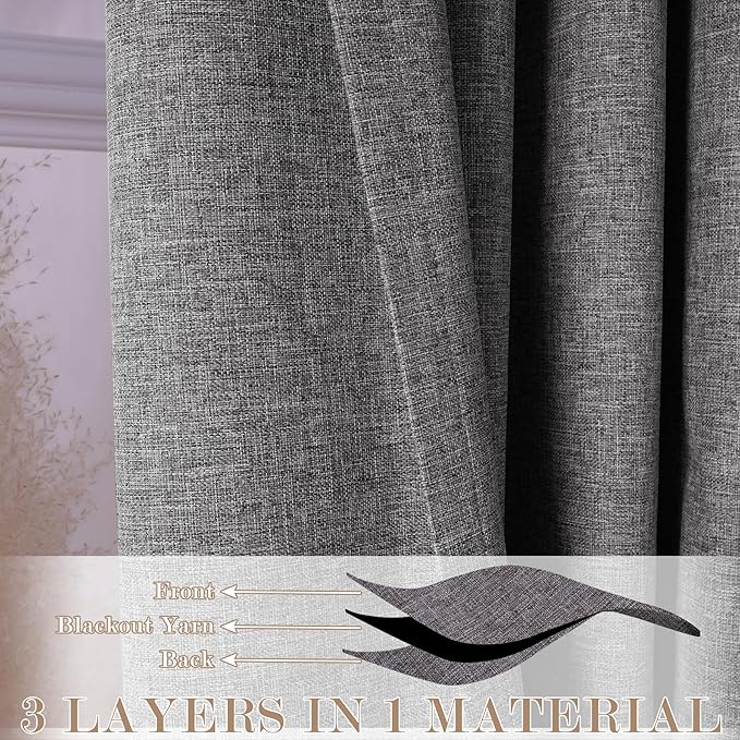 Gray Pinch Pleat 100% Blackout Drapes Linen Blend, Room Divider, Room Darkening, Energy Saving, Furniture Protecting, Light Blocking Extra Wide Privacy Curtains, 240Wx84L, 1 PC