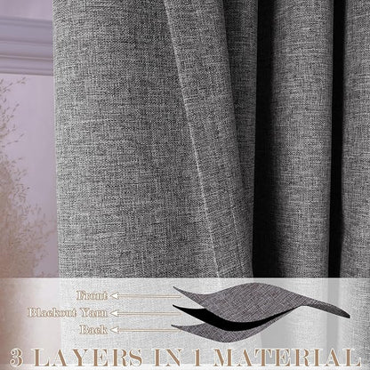 Gray Pinch Pleat 100% Blackout Drapes Linen Blend, Room Divider, Room Darkening, Energy Saving, Furniture Protecting, Light Blocking Extra Wide Privacy Curtains, 240Wx84L, 1 PC
