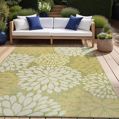 Beverly Rug Outdoor Rug 5x7 Modern Exotic Tropical Leaf Area Rugs for Indoor and Outdoor Patio Deck Porch Garden Water Resistant Washable Outside Carpet (5 x 7 Green)