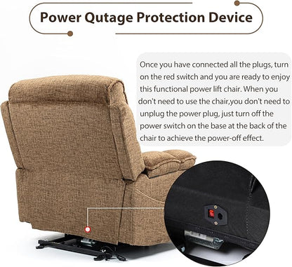 27in Extra Wide Power Lift Recliner Chair for Big Tall with Extended Footrest Heat Massage, Oversized Electric Lift Recliner Chairs for Adults Elderly Seniors, Arm Storage & Cup Holders